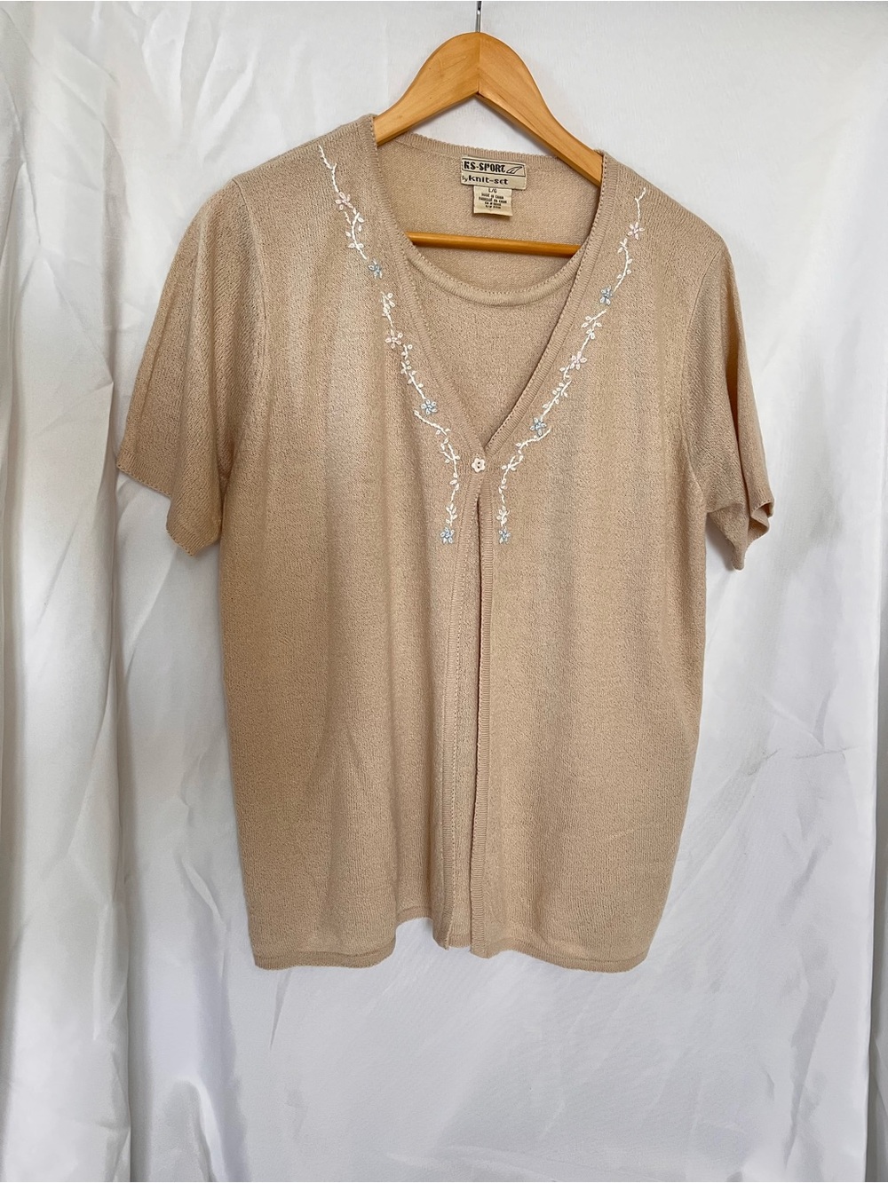 Esprit Beige Short Sleeve Embroidered Cardigan Top